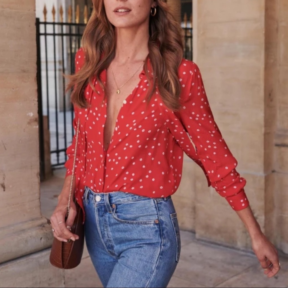 Sezane Red Silk Shirt